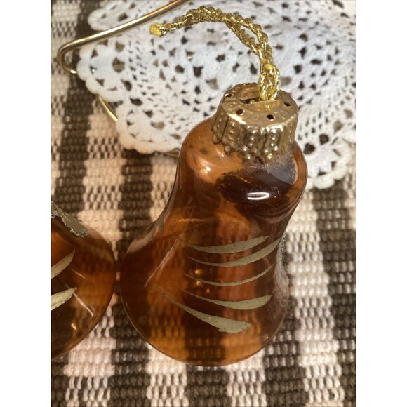 Vintage Blown Glass Bell Christmas Ornaments West Germany Brown & Gold Glitter - Picture 7 of 16